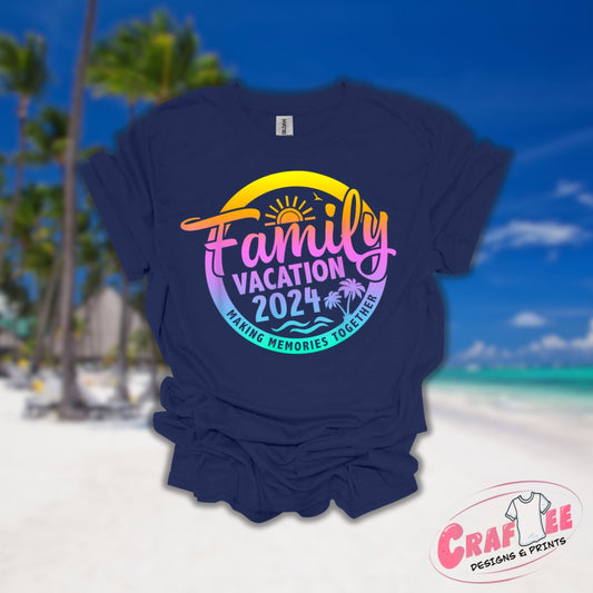 Front View Family Vacation 2024 Graphic T-shirt- Craftee Designs & Prints